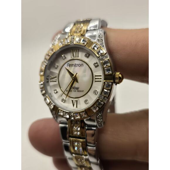 Armitron Womens Mother of Pearl and Gold-Tone Genuine Crystal Dress Watch - Picture 2 of 8